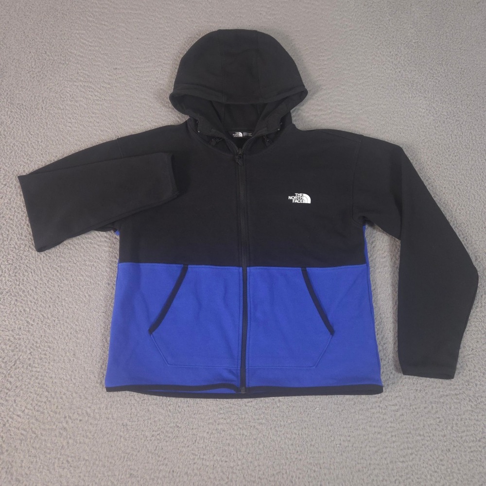 The North Face Hoodie‎ Womens Large Blue Black Double-Knit Full-Zip Colorblock